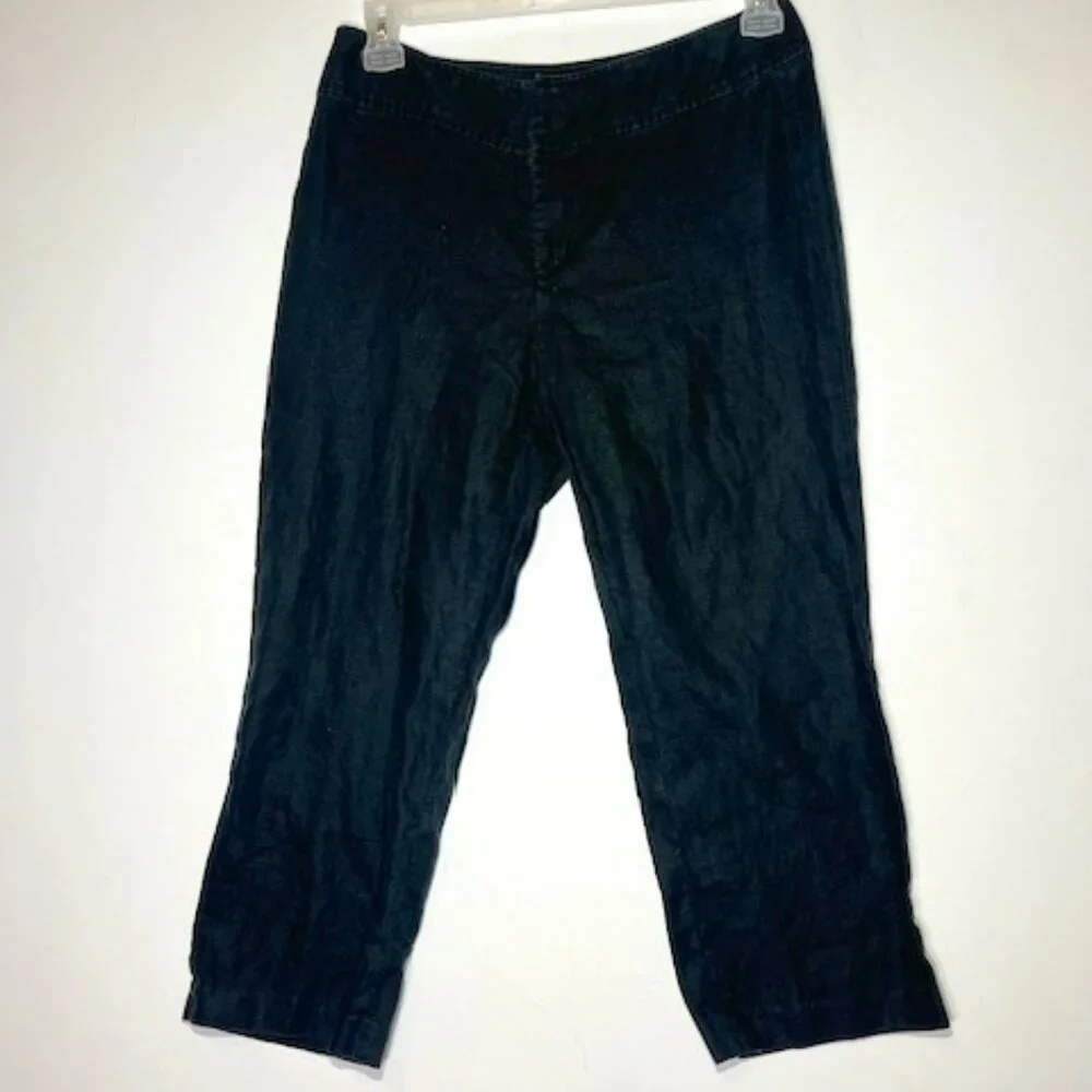 Banana Republic Women's 100% Linen Black Cropped High Rise‎ Casual Pants Sz 10